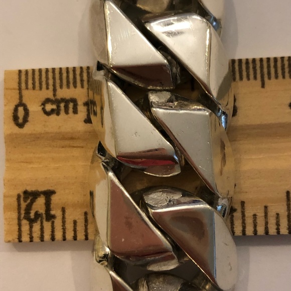 21mm 165gr 925 silver handmade wide thick bracelet 9 inches chain - Picture 4 of 5